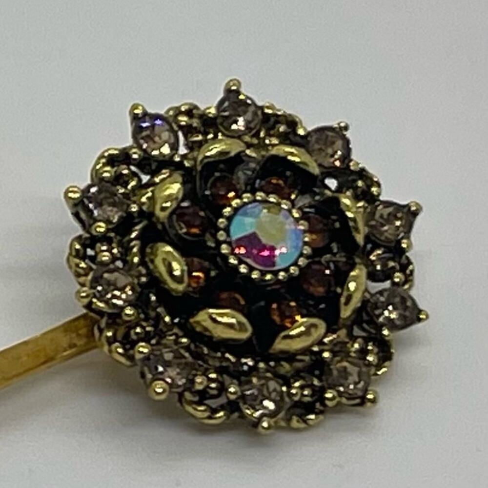 Handmade Amber Gold Rhinestone Set Hair Clips Jewelry NWT - Picture 2 of 6